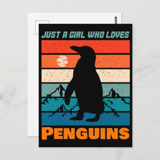 Gewoon een meisje dat van Penguins Retro Animal ho Briefkaart (Voorkant / Achterkant)