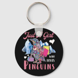 Gewoon een meisje dat van pinguïns Floral houdt Sleutelhanger