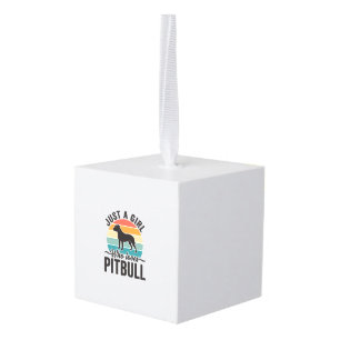 Gewoon een meisje dat van Pitbull-vintage-hondenon Kubus Ornament