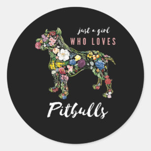 gewoon een meisje dat van pitbulls botanische bloe ronde sticker