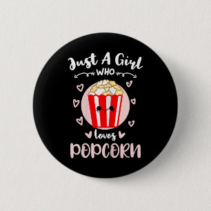 Gewoon een meisje dat van popcorn houdt ronde button 5,7 cm