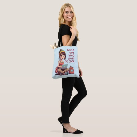 Gewoon een meisje dat van programmeren houdt draagtas (Op model)