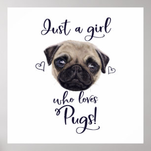 Gewoon een meisje dat van pugs houdt poster