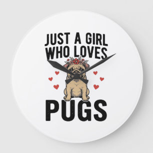 Gewoon Een Meisje Dat Van Pugs Houdt Vintage Hond Grote Klok