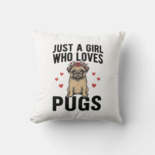 Gewoon Een Meisje Dat Van Pugs Houdt Vintage Hond  Kussen