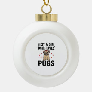 Gewoon een meisje dat van Pugs houdt vintage honde Keramische Bal Ornament