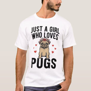 Gewoon een meisje dat van Pugs houdt Vintage honde T-shirt
