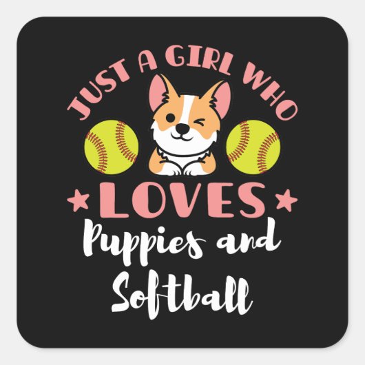 Gewoon een meisje dat van Puppies houdt en Softbal Vierkante Sticker (Voorkant)