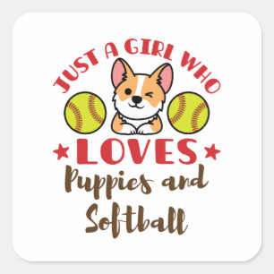 Gewoon een meisje dat van Puppies houdt en Softbal Vierkante Sticker