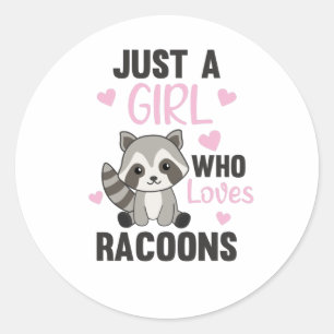 Gewoon een meisje dat van Racoons Kawaii Raccoon h Ronde Sticker