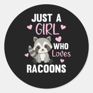 Gewoon een meisje dat van Racoons Kawaii Raccoon h Ronde Sticker