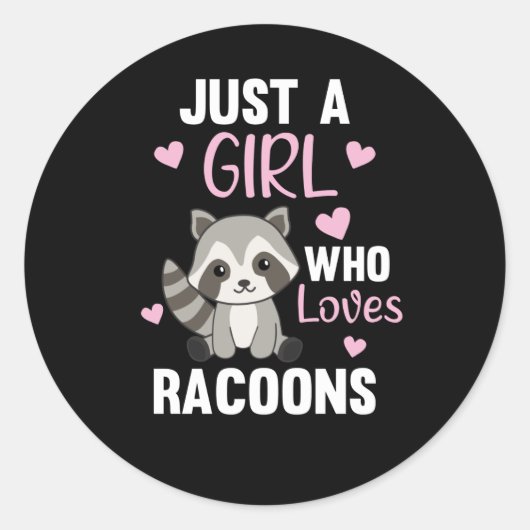 Gewoon een meisje dat van Racoons Kawaii Raccoon h Ronde Sticker (Voorkant)
