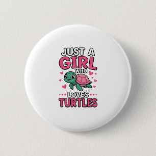 Gewoon een meisje dat van schildpadden houdt, Cute Ronde Button 5,7 Cm