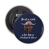 Gewoon een meisje dat van Schotse hooglandkoeien h Button Flesopener (Voorkant)