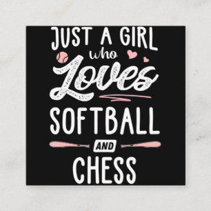 gewoon een meisje dat van softball en schaakcadeau vierkante visitekaartje