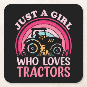 Gewoon Een Meisje Dat Van Tractors Houdt Vierkante Kartonnen Onderzetter