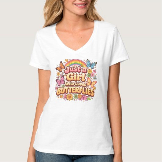 Gewoon een meisje dat van vlinders houdt – Schatti T-shirt (Voorkant)