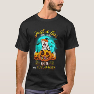 Gewoon een meisje die houdt van Akita Inu hond en T-shirt