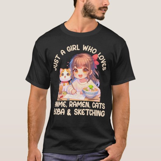 Gewoon een meisje die houdt van anime ramen katten t-shirt (Voorkant)