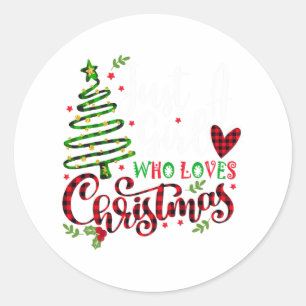Gewoon een meisje die van Kerstmis houdt een cadea Ronde Sticker