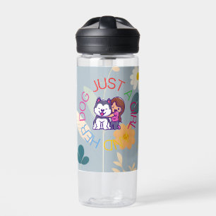 Gewoon Een Meisje En Haar Hond Mooie Husky Bloem C Waterfles