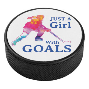 Gewoon een meisje met een Waterverf met een doel-s Hockey Puck
