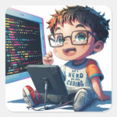 'Gewoon een nerd die dol is op coderen' cartoon st Vierkante Sticker (Voorkant)