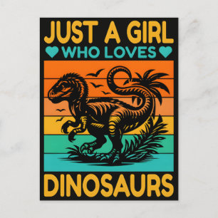 Gewoon Een Retro Meisje Dat Van Dinos Houdt Feestdagenkaart