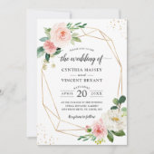 Gewoon Elegant Blush Floral Geometric Wedding Kaart (Voorkant)