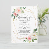 Gewoon Elegant Blush Floral Geometric Wedding Kaart (Staand voorkant)