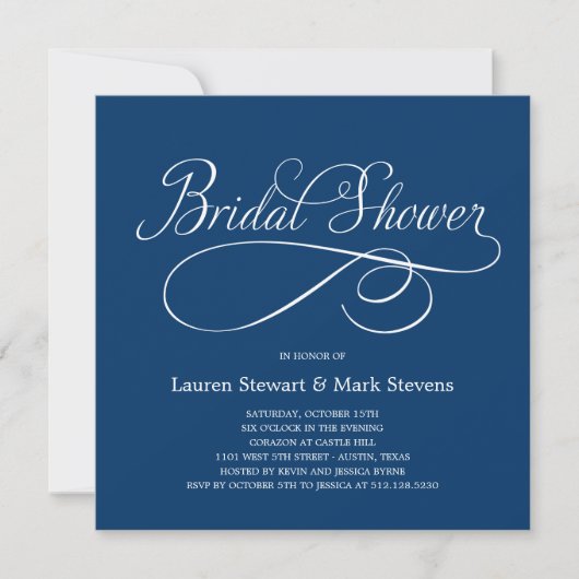 Gewoon Elegant Bridal Shower Invitation Navy Kaart (Voorkant)