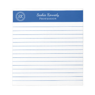 Gewoon Elegant Cobalt Blue Lined Monogram Business Notitieblok