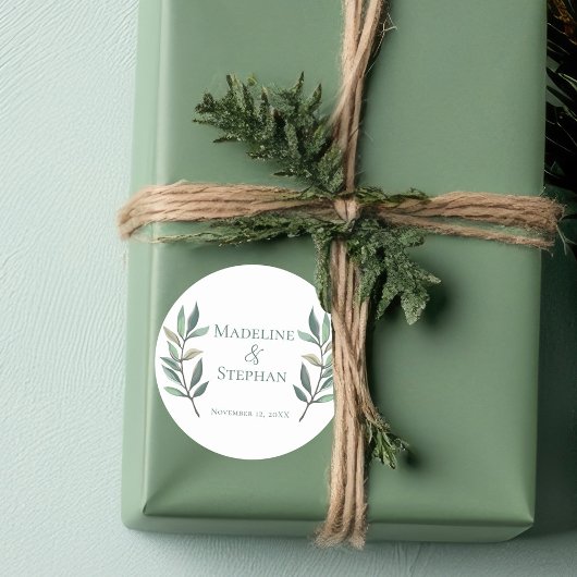 Gewoon Elegant Eucalyptus Leaf Botanical Wedding Ronde Sticker
