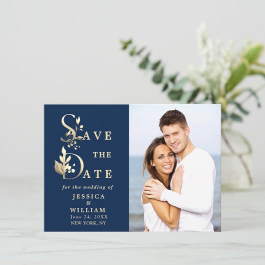 Gewoon Elegant Eucalyptus PHOTO Weddenschap Save The Date (Staand voorkant)