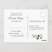 Gewoon Elegant Eucalyptus Waterverf Wedding RSVP Briefkaart (Achterkant)