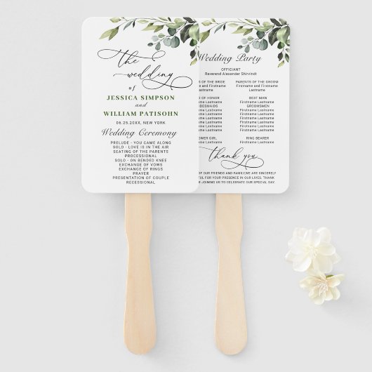 Gewoon Elegant Eucalyptus Wedding Programme Handwaaier (Voorkant en achterkant)
