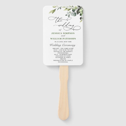 Gewoon Elegant Eucalyptus Wedding Programme Handwaaier (Voorkant)