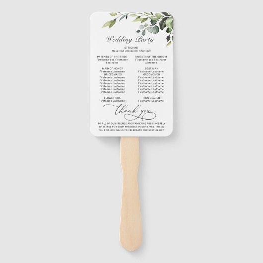 Gewoon Elegant Eucalyptus Wedding Programme Handwaaier (Achterkant)