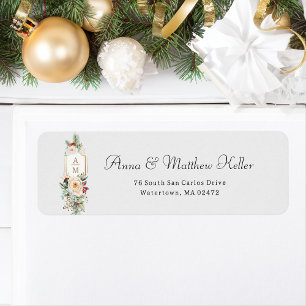 Gewoon Elegant Kerst Bloemen Monogram Etiket