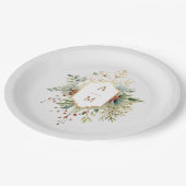 Gewoon Elegant Kerst Bloemen Monogram Papieren Bordje (Gekanteld)