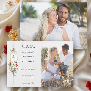Gewoon Elegant Kerst Bloemen Monogram Save The Date