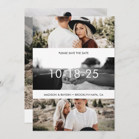 Gewoon Elegant Photo Grid Wedding Save The Date (Voorkant / Achterkant)