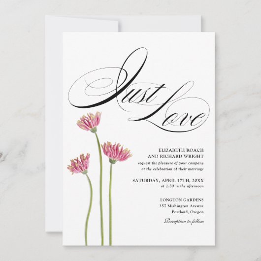 Gewoon Elegant Script Bloem Bruiloft Kaart (Voorkant)