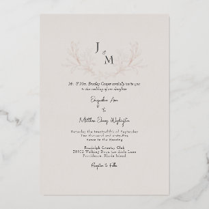 Gewoon Elegant Taupe Foliage Wedding Roos Gold Folie Uitnodiging