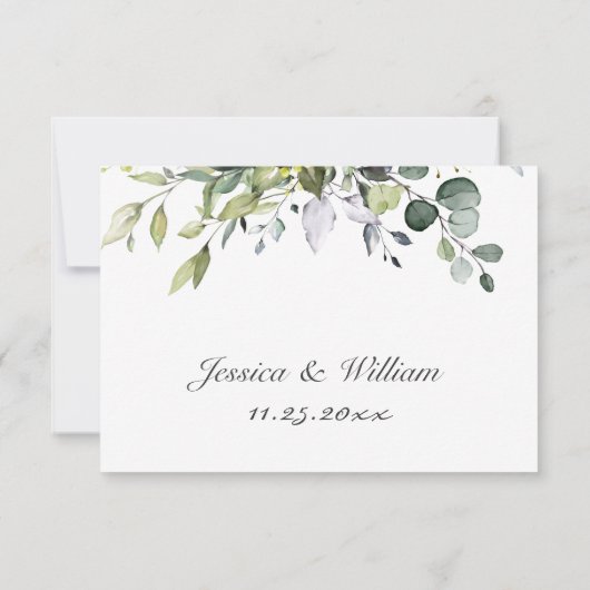 Gewoon Elegant Waterverf Eucalyptus Weddenschap RSVP Kaartje (Achterkant)