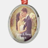 Gewoon Elegant Wedding Photo White Script Monogram Metalen Ornament (Links)