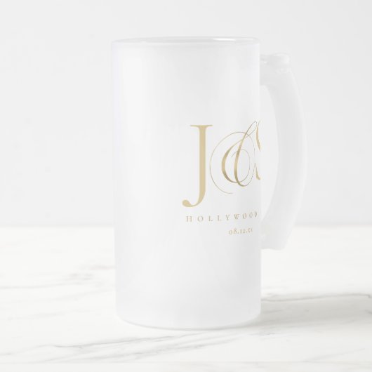Gewoon Elegante Bruiloft Initialen Goud ID1022 Matglas Bierpul (Voorkant rechts)