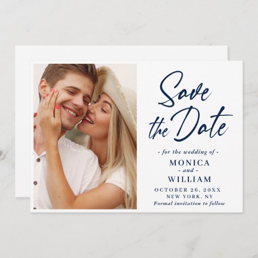 Gewoon elegante foto bruiloft eenvoudig modern save the date (Voorkant / Achterkant)