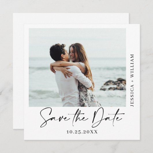 Gewoon elegante foto bruiloft harten eenvoudig mod save the date (Voorkant / Achterkant)