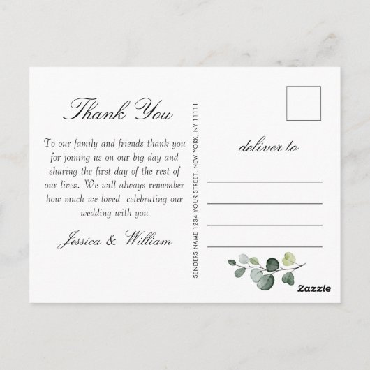 Gewoon elegante Waterverf eucalyptus dank u Briefkaart (Achterkant)